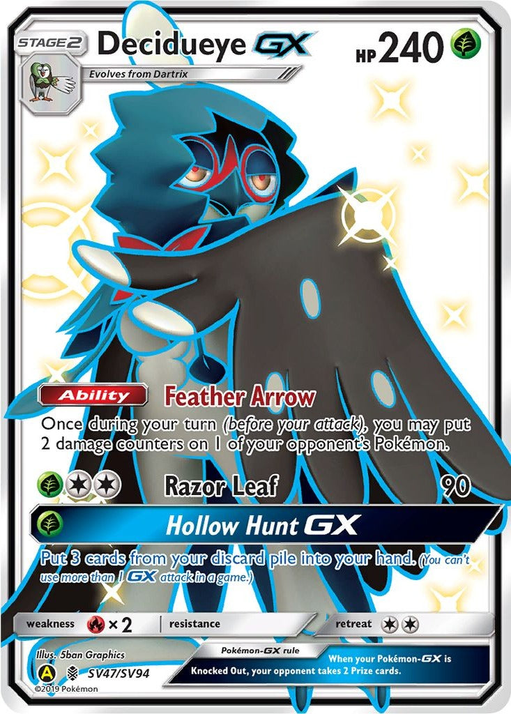 Decidueye GX SV47/SV94 Hidden Fates Pokemon card, official image