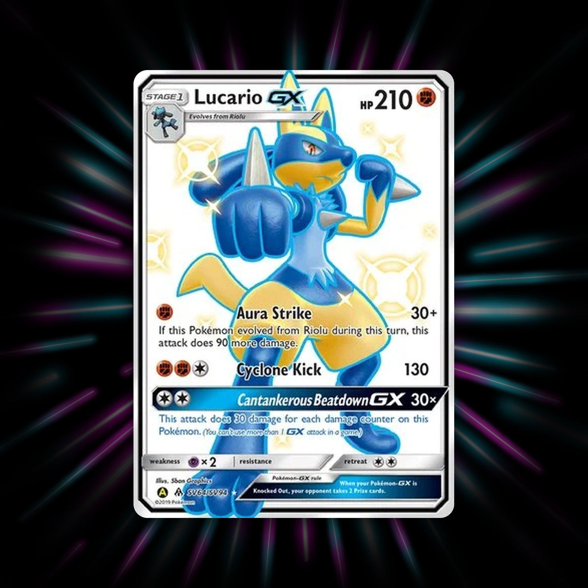 Lucario GX SV64/SV94 Hidden Fates Pokemon card
