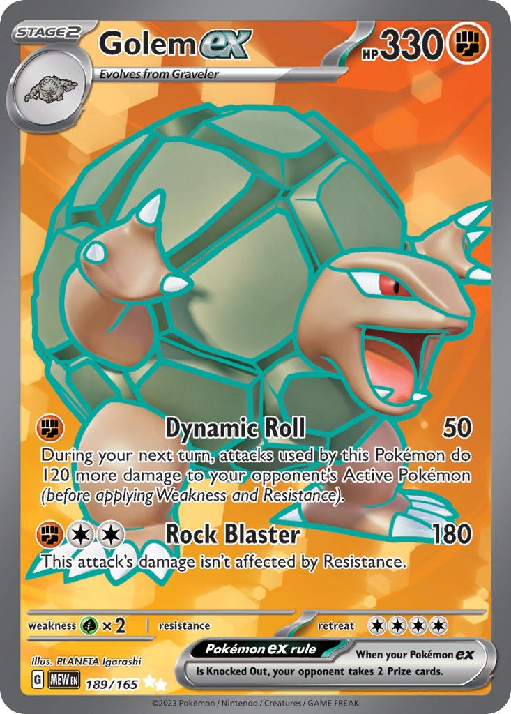 Golem ex 189/165 Scarlet & Violet 151 Pokemon card, official image