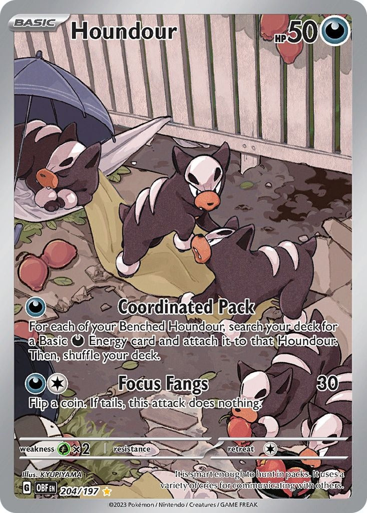 Houndour 204/197 Obsidian Flames Pokemon card, official image