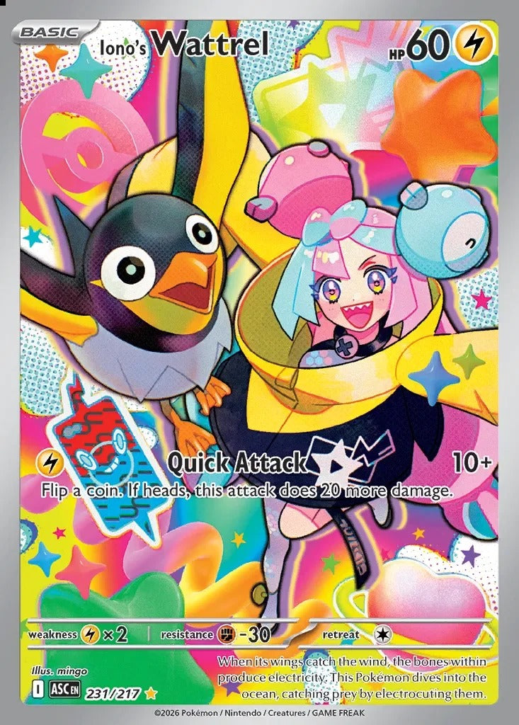 Iono's Wattrel 231/217 Ascended Heroes Pokemon card, official image