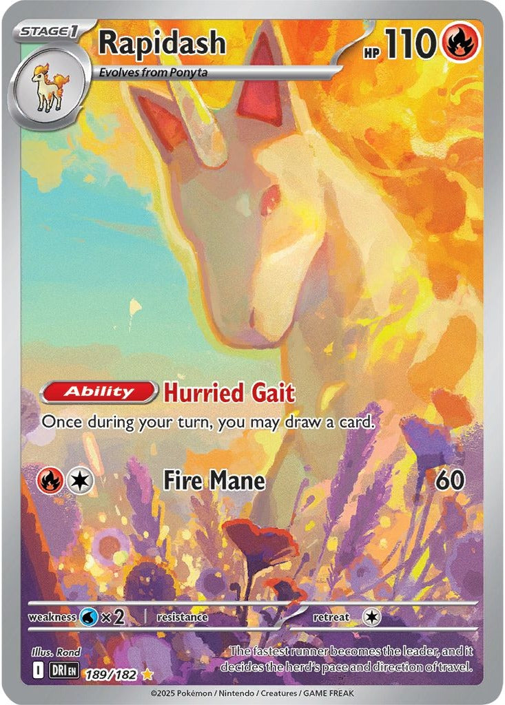 Rapidash 189/182 Destined Rivals Pokemon card, official image