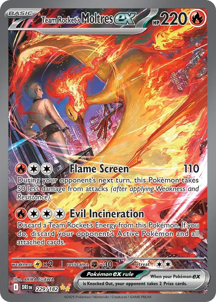 Team Rocket's Moltres ex 229/182 Destined Rivals Pokemon card, official image
