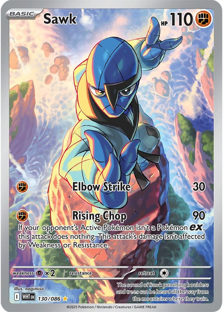 Sawk 130/086 White Flare Pokemon card, official image