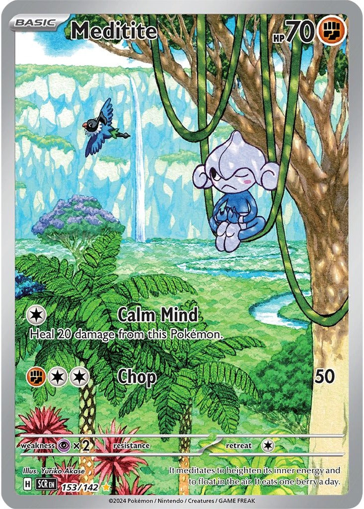 Meditite 153/142 Stellar Crown Pokemon card, official image
