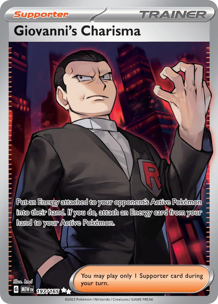 Giovanni's Charisma 197/165 Scarlet & Violet 151 Pokemon card, official image