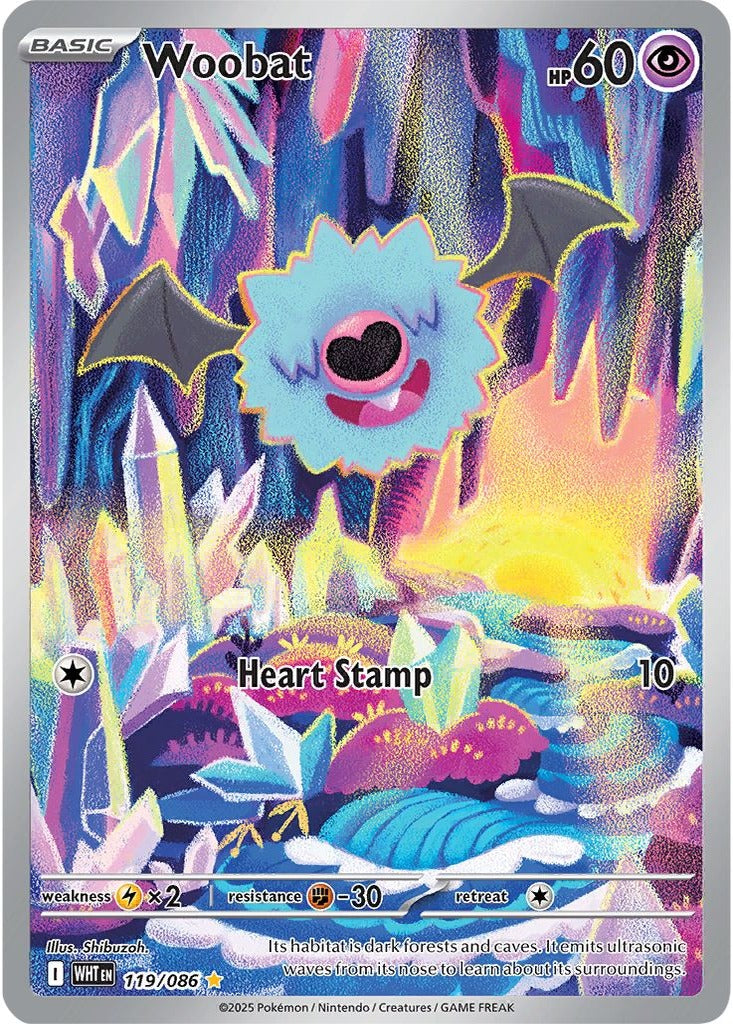 Woobat 119/086 White Flare Pokemon card, official image