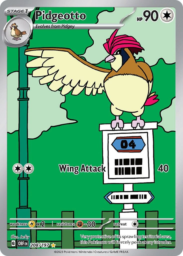 Pidgeotto 208/197 Obsidian Flames Pokemon card, official image