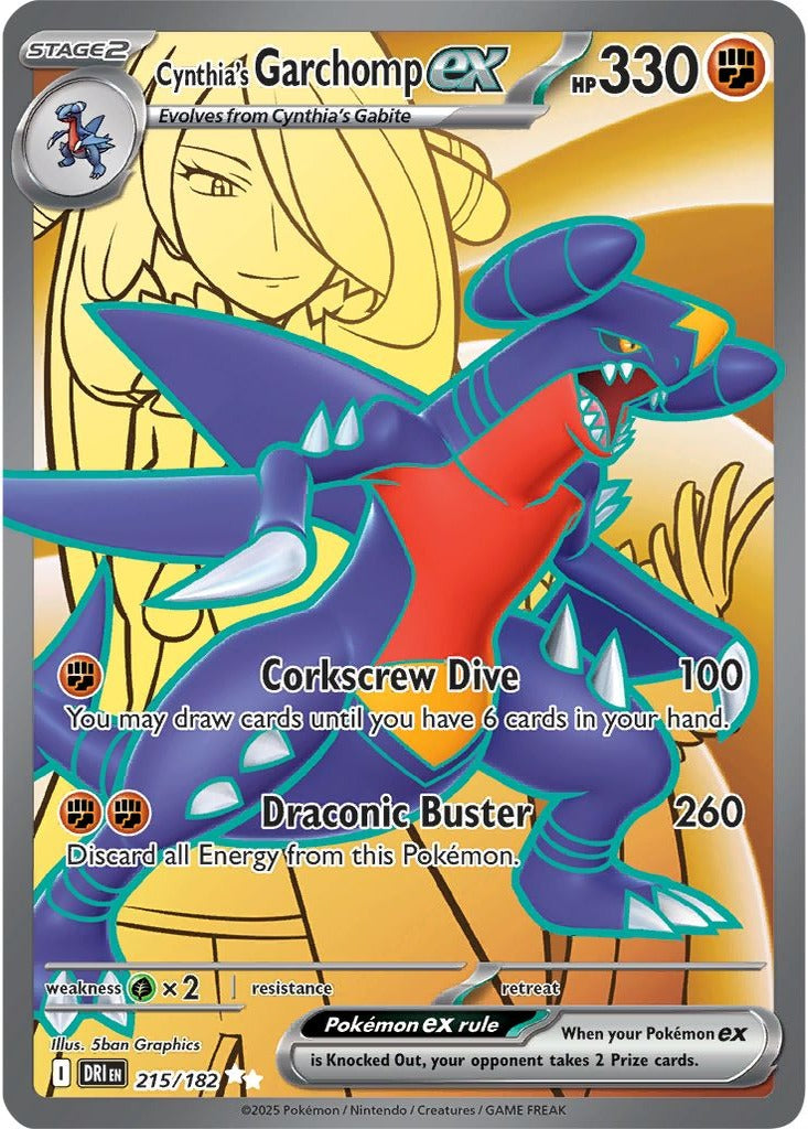 Cynthia's Garchomp ex 215/182 Destined Rivals Pokemon card, official image