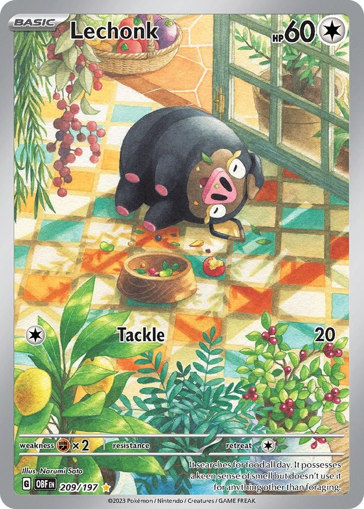 Lechonk 209/197 Obsidian Flames Pokemon card, official image