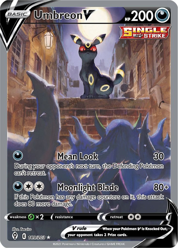 Umbreon V 189/203 Evolving Skies Pokemon card, official image