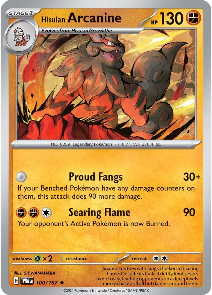 Hisuian Arcanine 100/167 Twilight Masquerade Pokemon card, official image