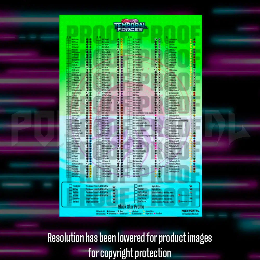 Pokemon Temporal Forces master set checklist vinyl sticker kit, sheet 3, Portal Customs