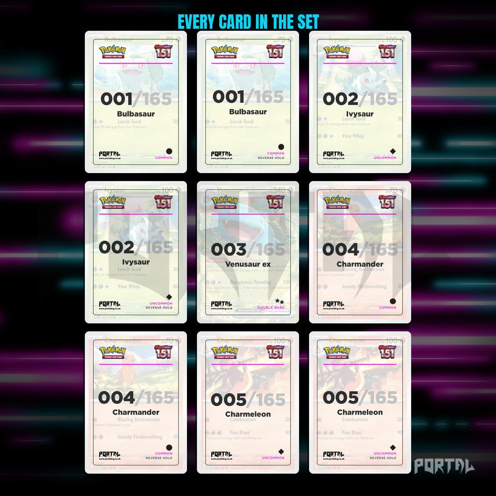 151 placeholder cards laid out in a nine pocket binder page