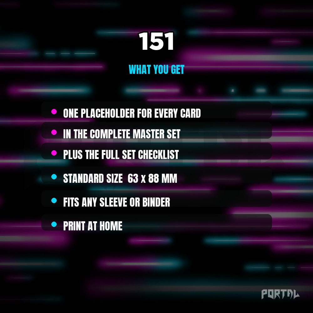 151 master set placeholder cards, what is included