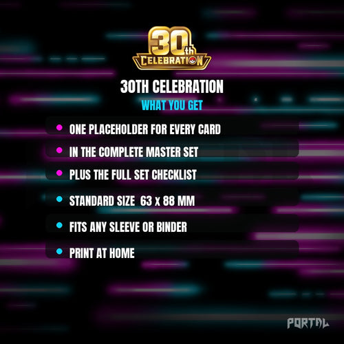 30th Celebration Japanese master set placeholder cards, what is included