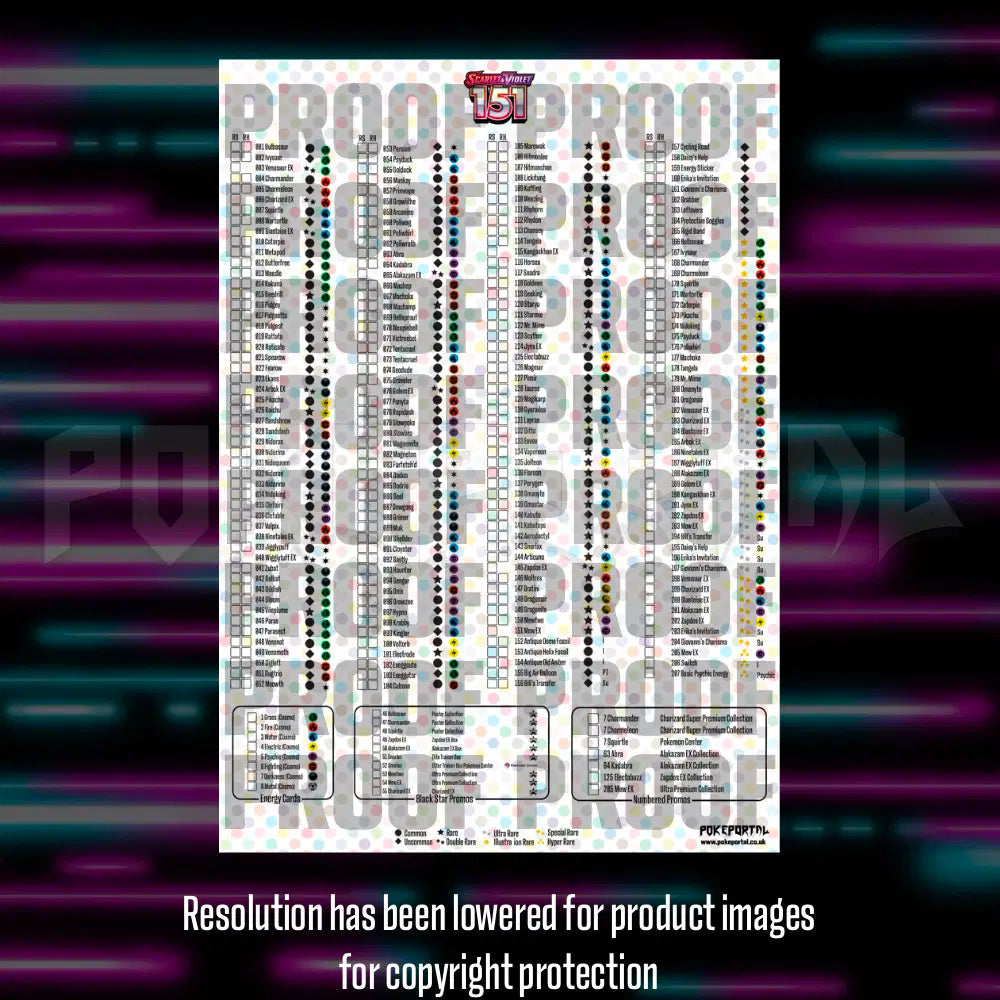 Pokemon 151 English master set checklist vinyl sticker kit, sheet 3, Portal Customs