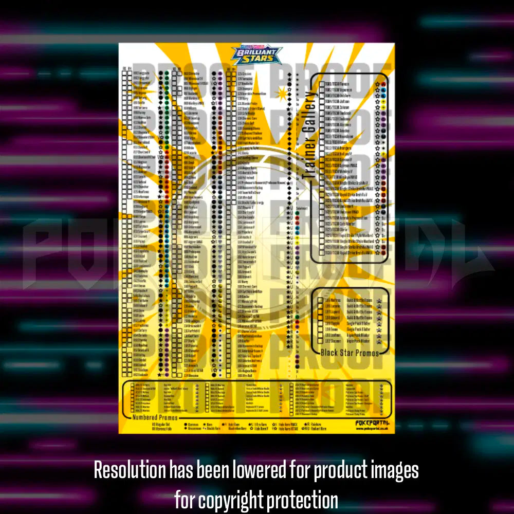 Pokemon Brilliant Stars master set checklist vinyl sticker kit, sheet 3, Portal Customs