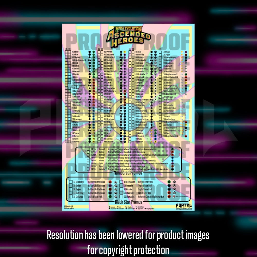 Pokemon Ascended Heroes master set checklist vinyl sticker kit, sheet 3, Portal Customs