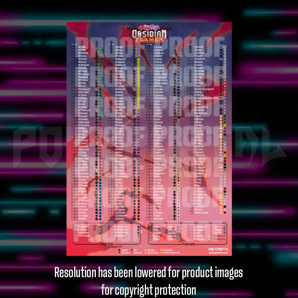 Pokemon Obsidian Flames master set checklist vinyl sticker kit, sheet 3, Portal Customs