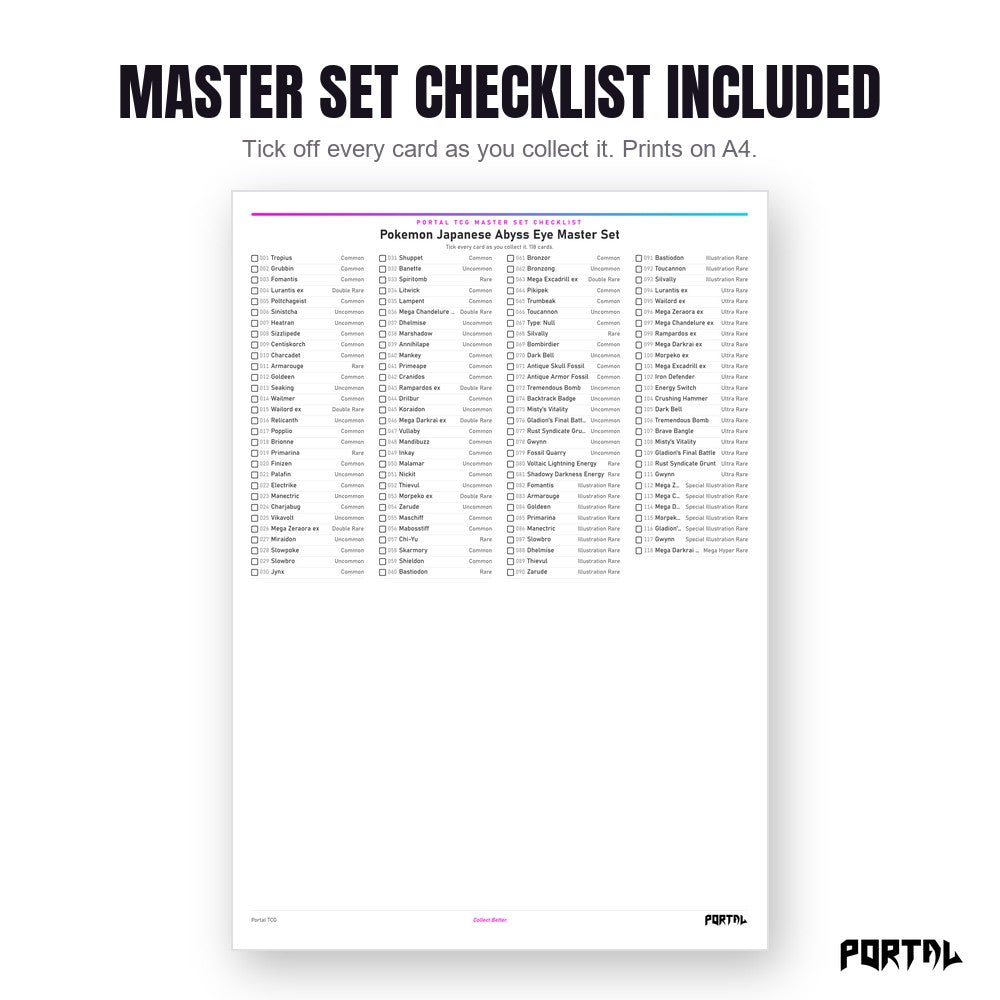 Abyss Eye master set placeholders, checklist included, Portal TCG