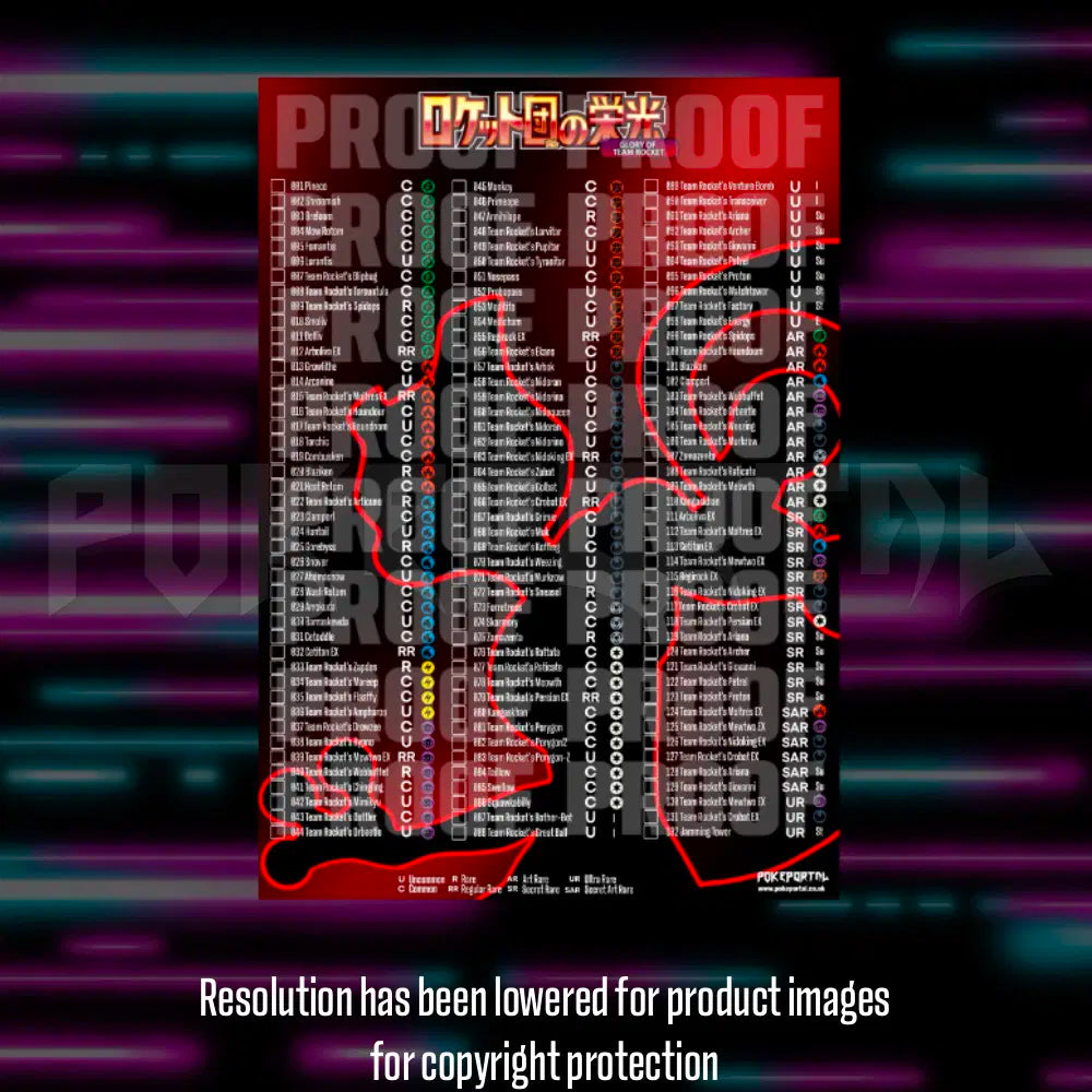 Pokemon Glory of Team Rocket master set checklist vinyl sticker kit, sheet 3, Portal Customs