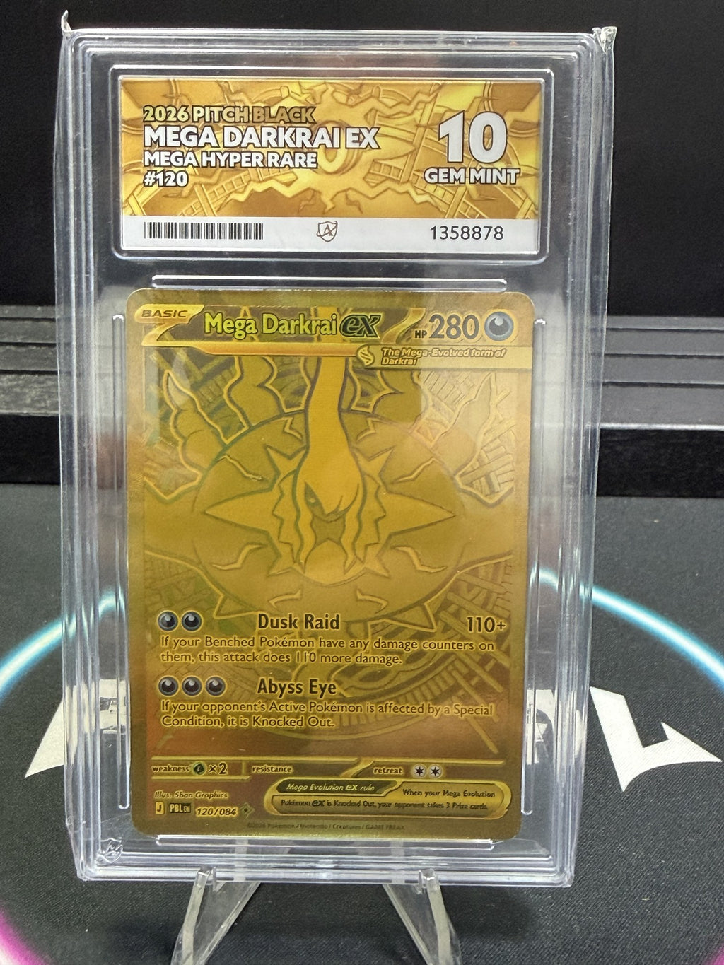 Mega Darkrai ex 120/084 Pitch Black ACE 10 slab, front, cert 1358878