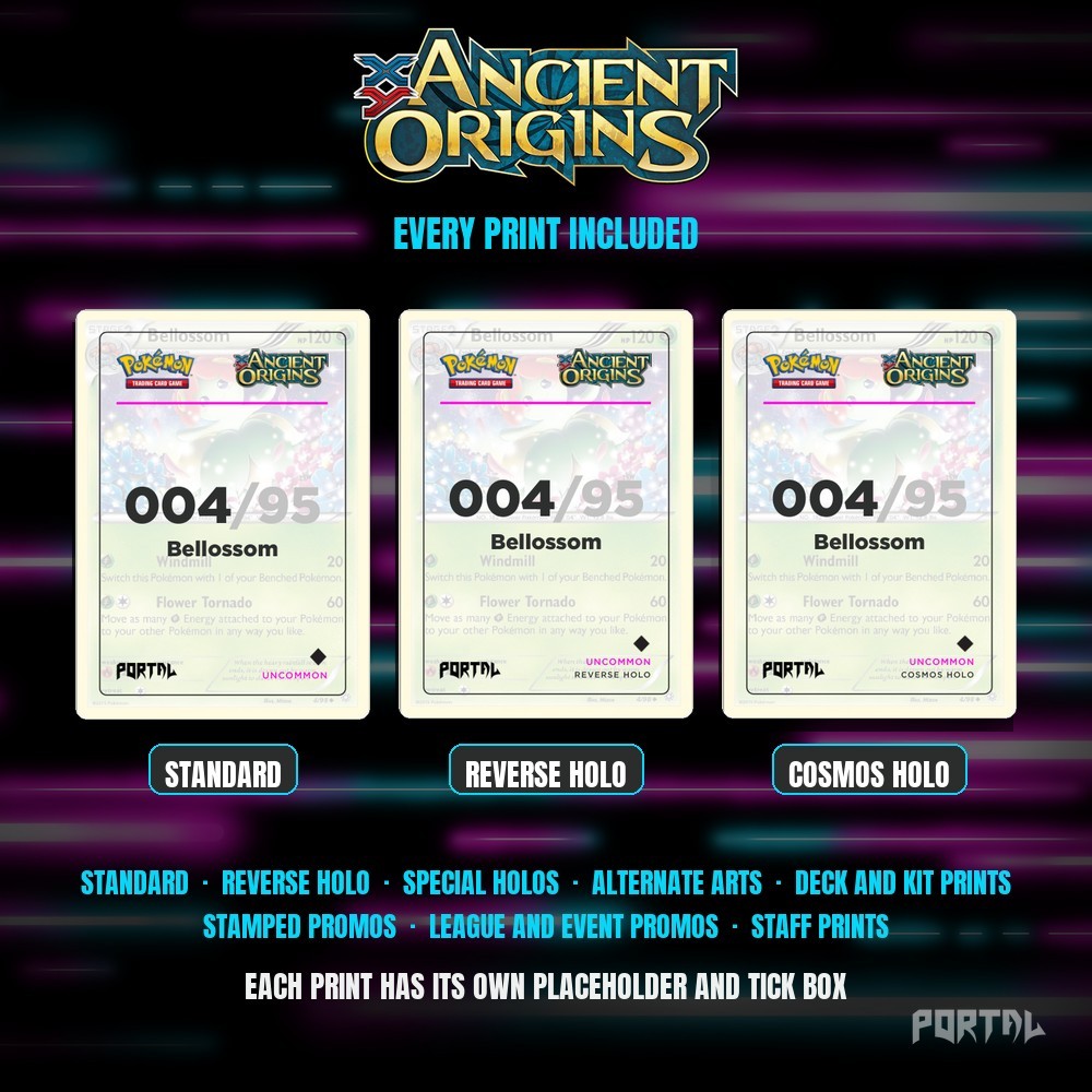 Pokemon Ancient Origins master set placeholders, every print included, Portal TCG