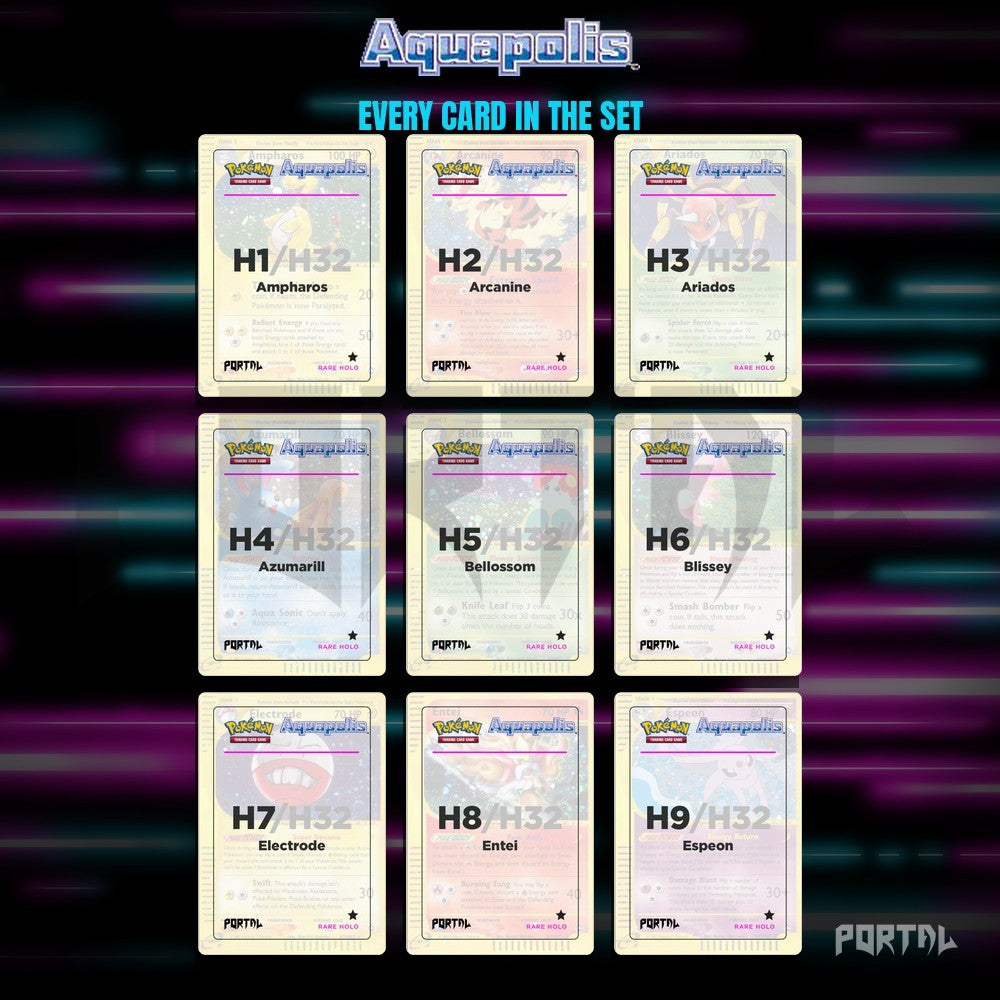 Pokemon Aquapolis master set placeholders, binder page, Portal TCG