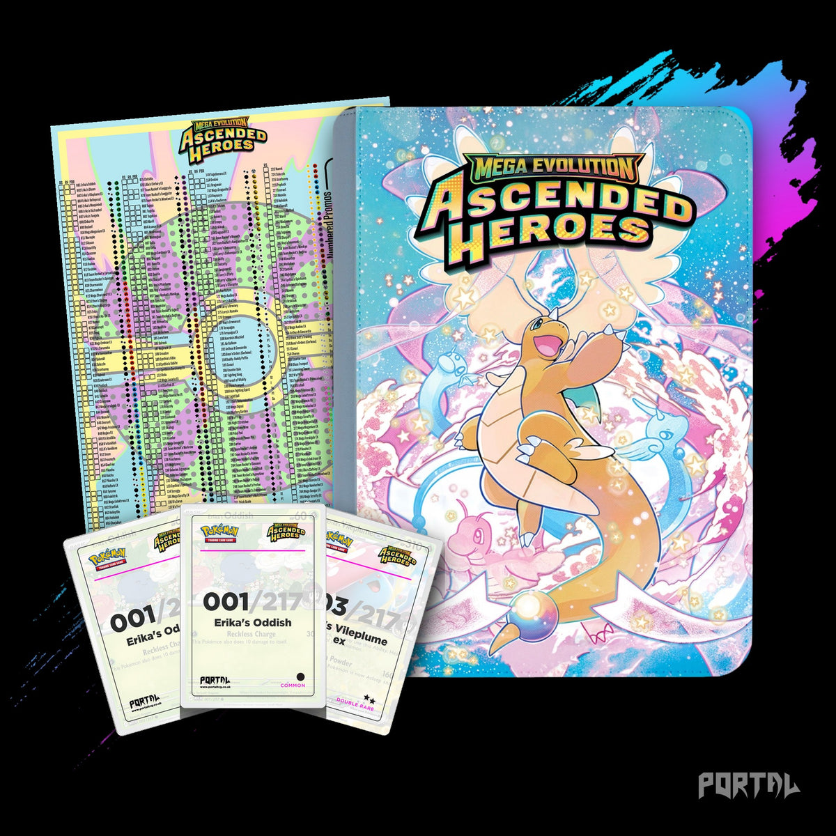 Pokemon Ascended Heroes master set bundle, everything included with the Mega Dragonite premium binder, Portal TCG