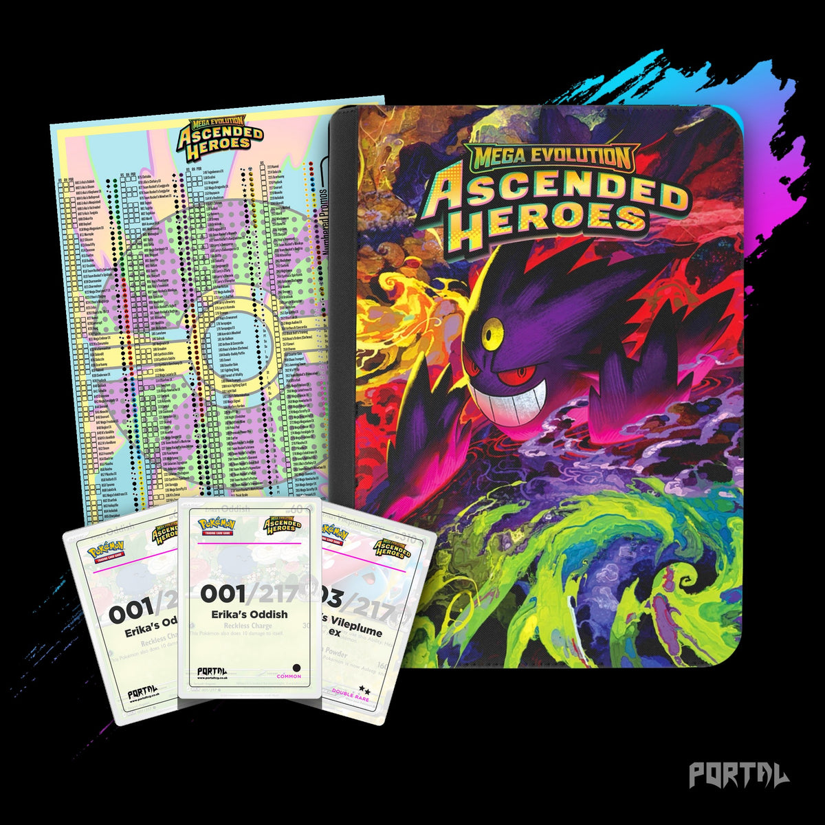 Pokemon Ascended Heroes master set bundle, everything included with the Mega Gengar premium binder, Portal TCG