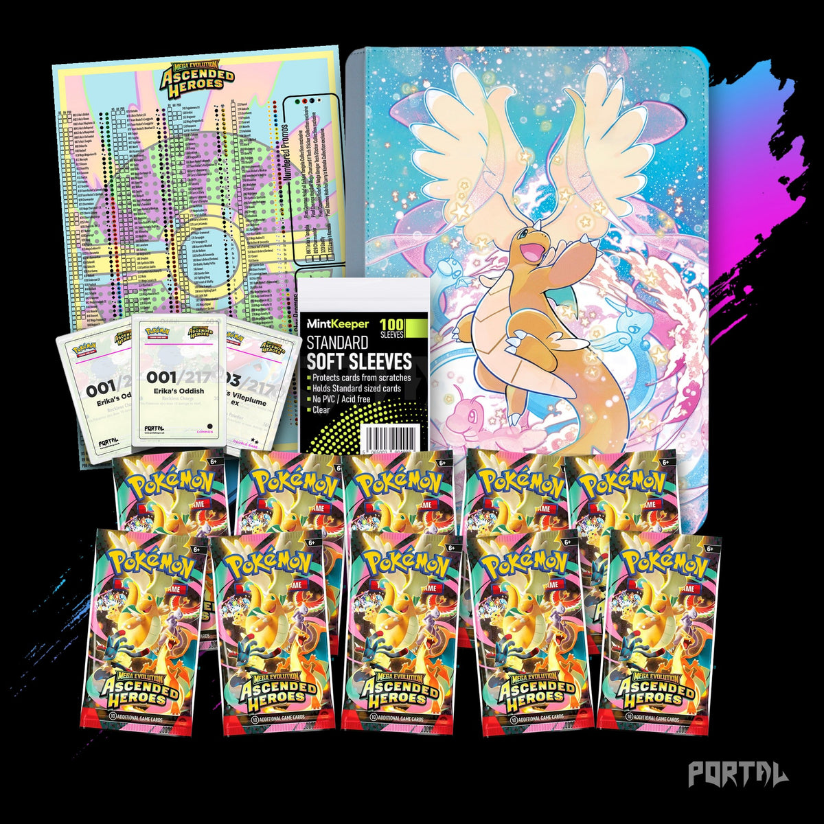 Pokemon Ascended Heroes Mega Dragonite premium collector's bundle, everything included, binder without set logo, Portal TCG