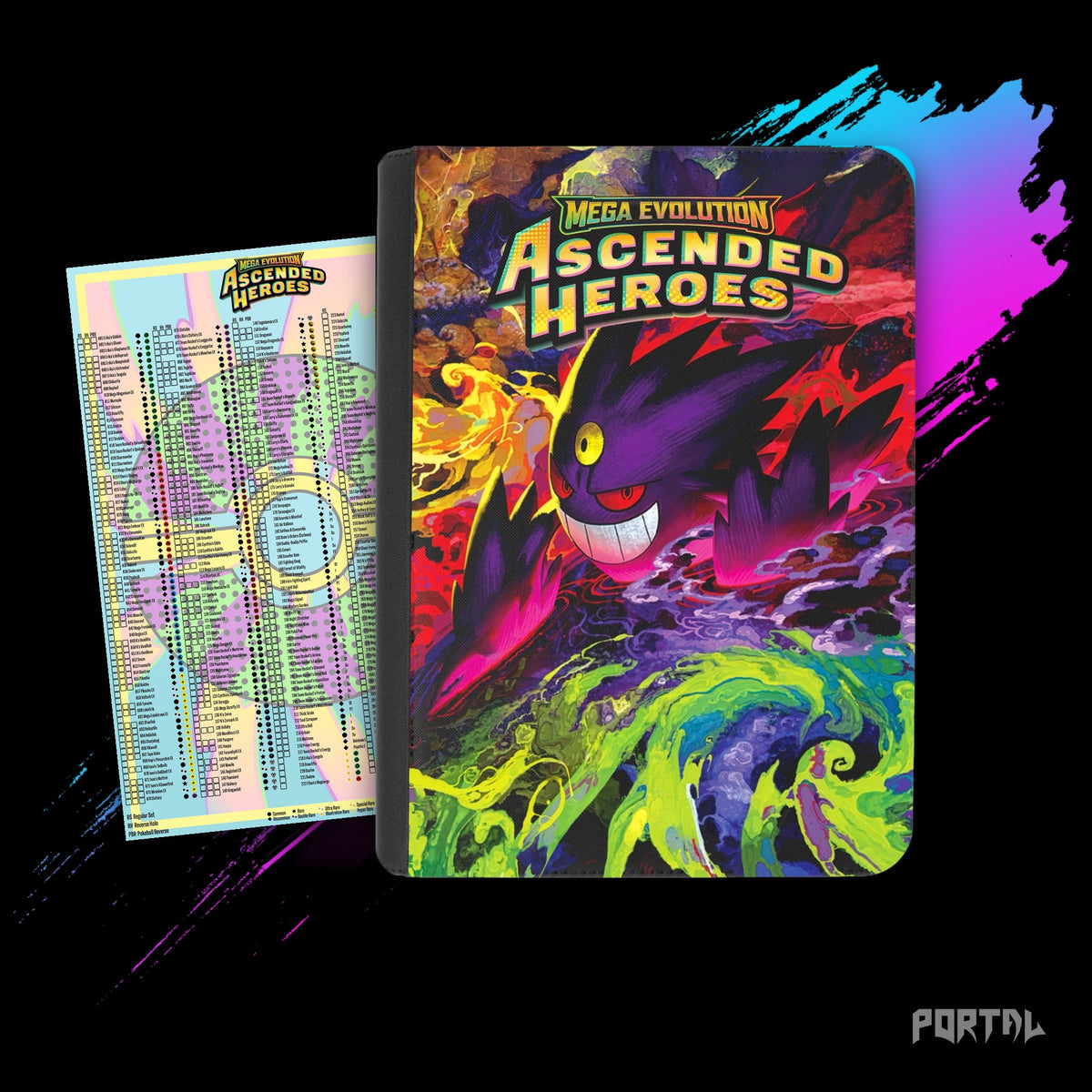 Pokemon Ascended Heroes Mega Gengar premium binder, with its checklist, Portal TCG