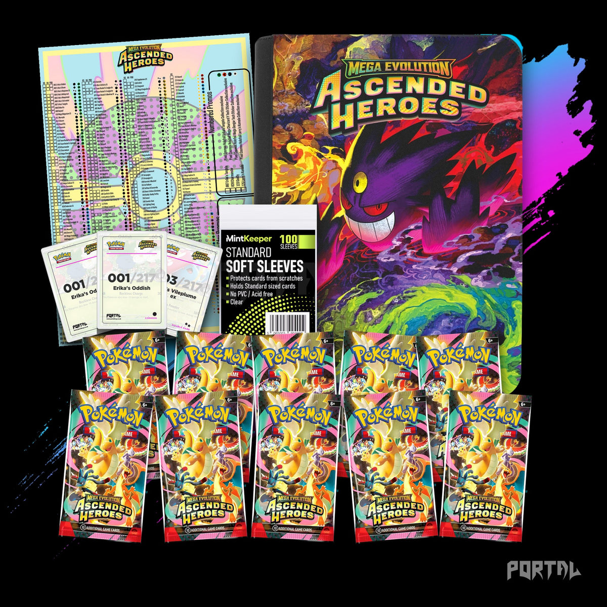 Pokemon Ascended Heroes Mega Gengar premium collector's bundle, everything included, binder with set logo, Portal TCG