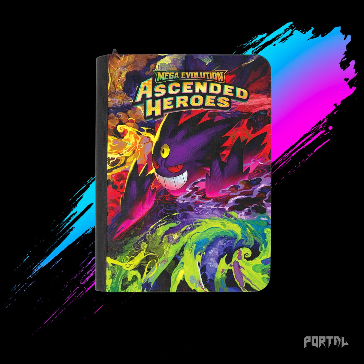 Pokemon Ascended Heroes Mega Gengar premium collector's bundle, premium binder front cover with set logo, Portal TCG