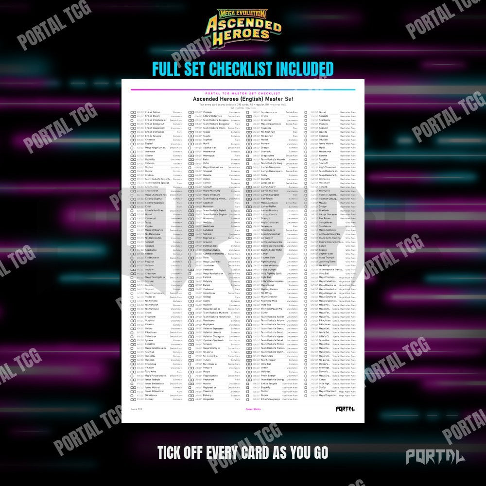 Pokemon Ascended Heroes master set placeholders, the checklist included in the download, Portal TCG