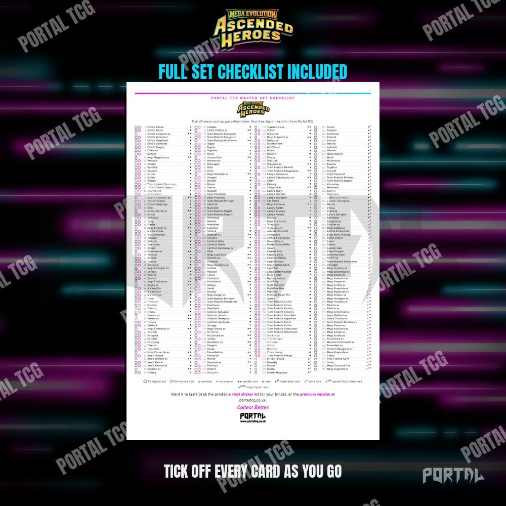 Pokemon Ascended Heroes master set placeholders, the checklist included in the download, Portal TCG