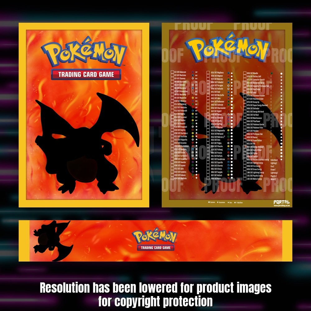 Pokemon Base Set master set checklist kit, Charizard full kit with cover, spine and checklist, Portal TCG