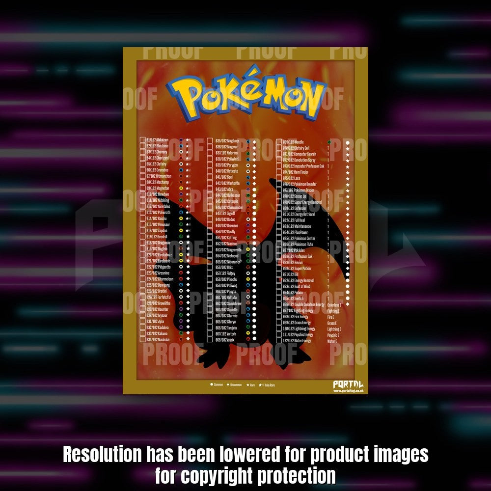 Pokemon Base Set master set checklist kit, Charizard checklist sheet, Portal TCG