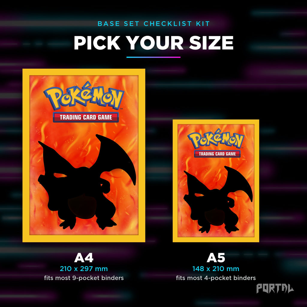Pokemon Base Set master set checklist kit, A4 and A5 sizes, Portal TCG