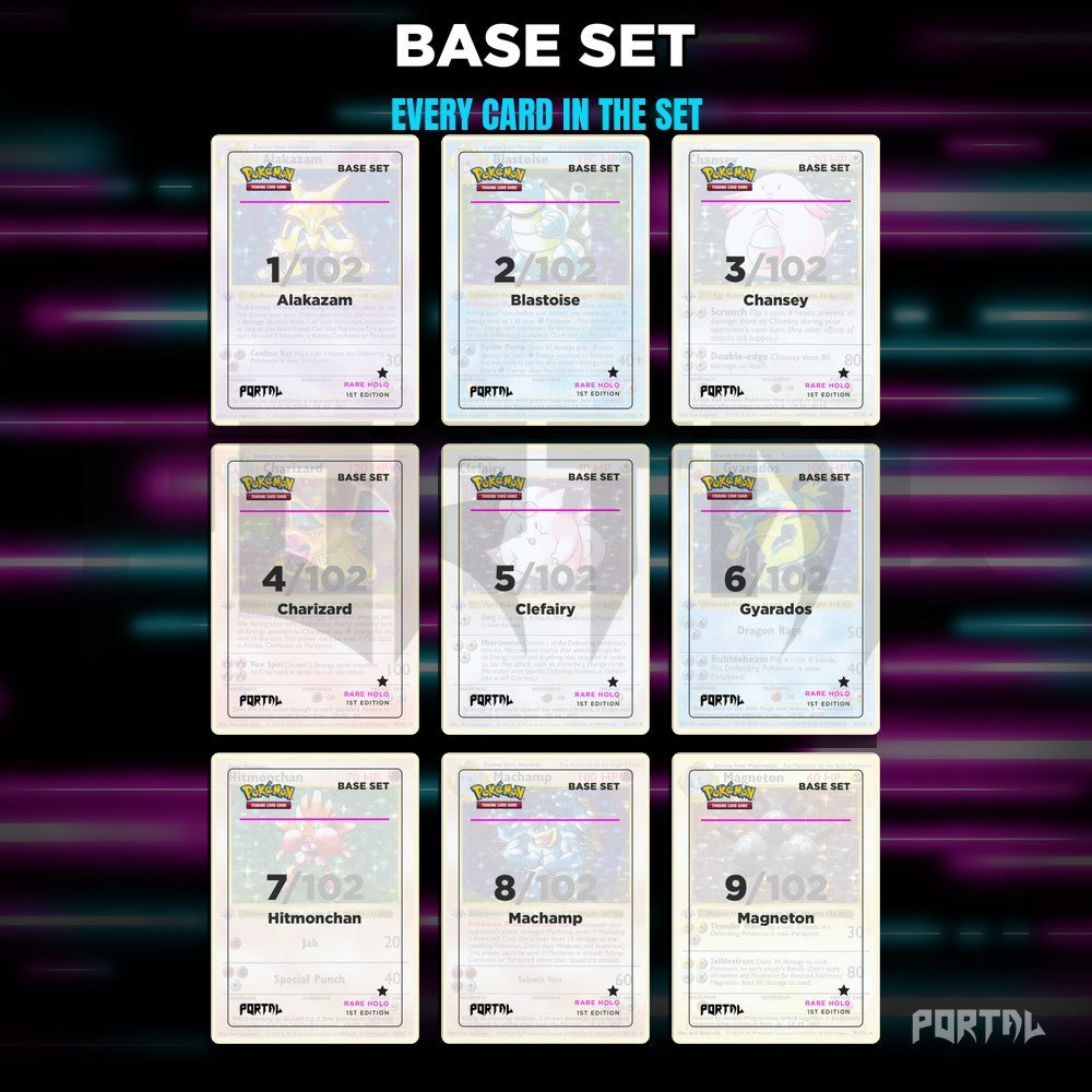 Pokemon Base Set master set placeholders, binder page, Portal TCG