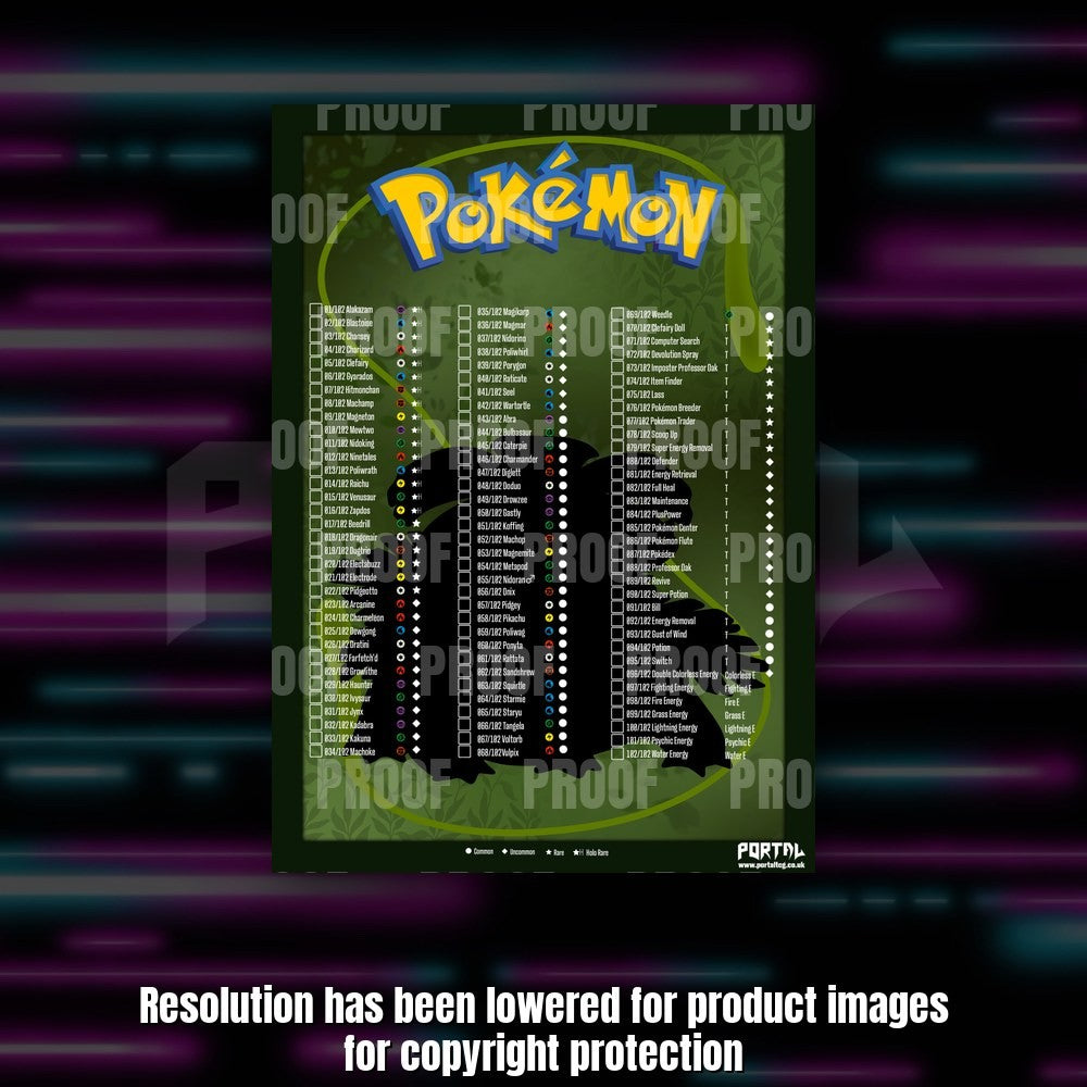 Pokemon Base Set master set checklist kit, Venusaur checklist sheet, Portal TCG