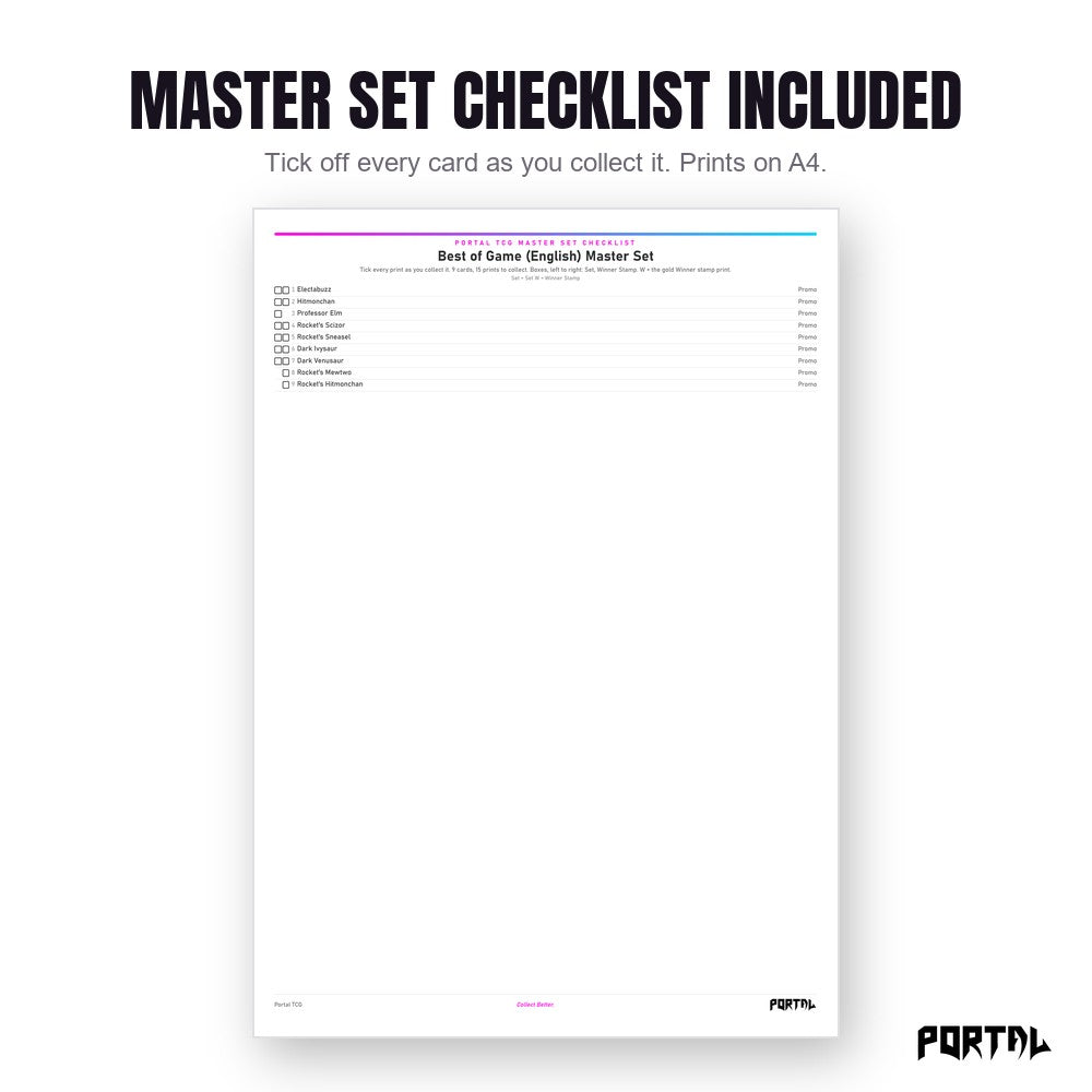 Pokemon Best of Game master set placeholders, the checklist included in the download, Portal TCG