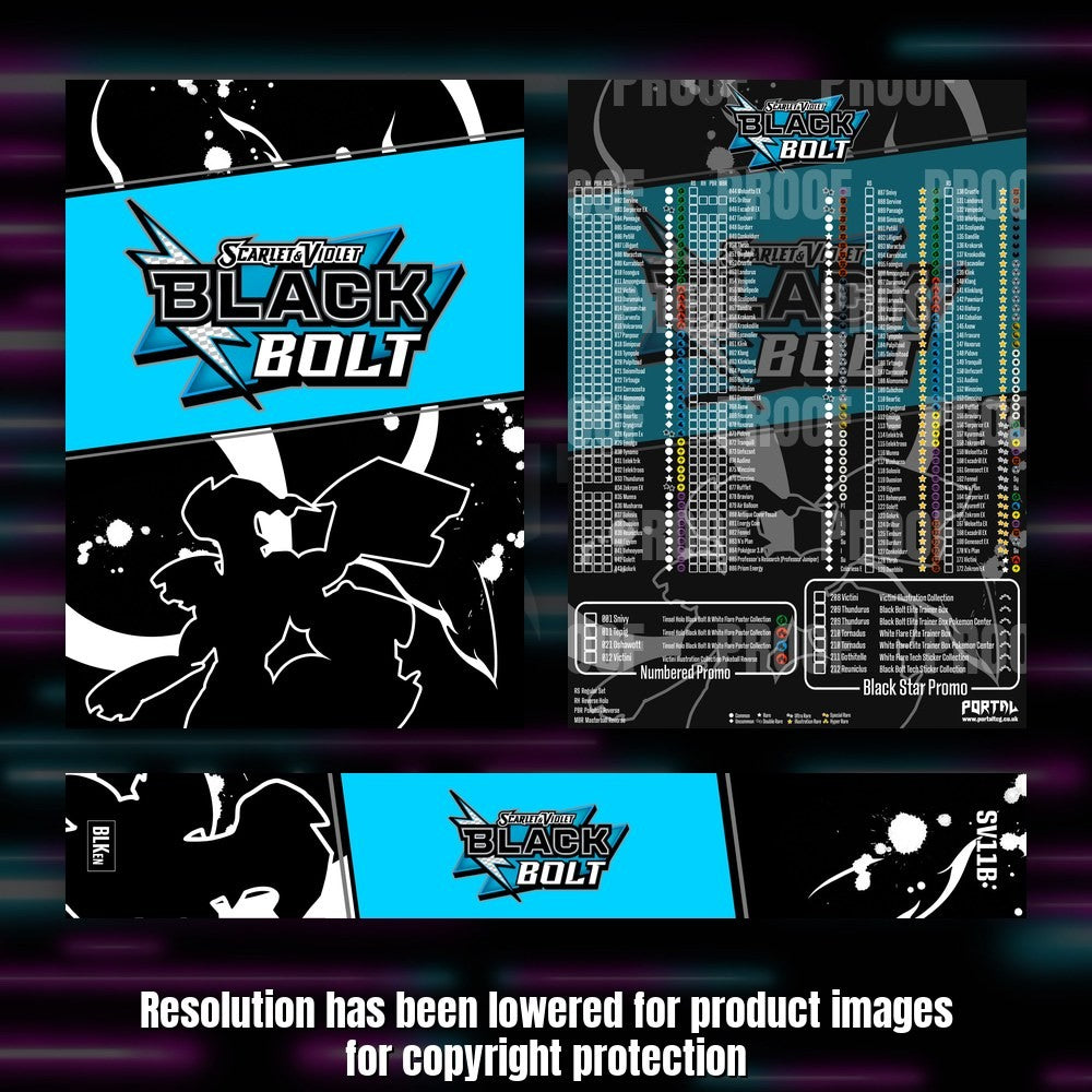 Pokemon Black Bolt master set checklist kit, full kit with cover, spine and checklist, Portal TCG
