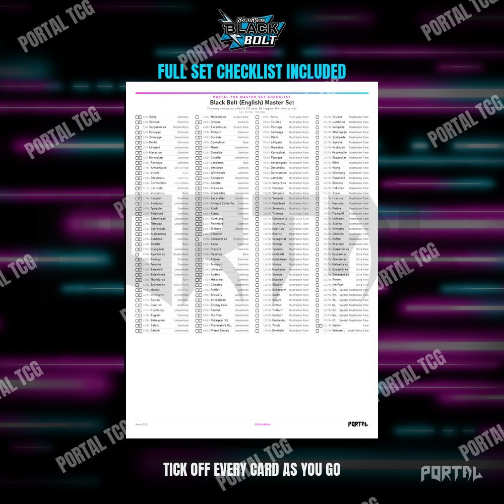 Black Bolt master set placeholders, checklist included, Portal TCG