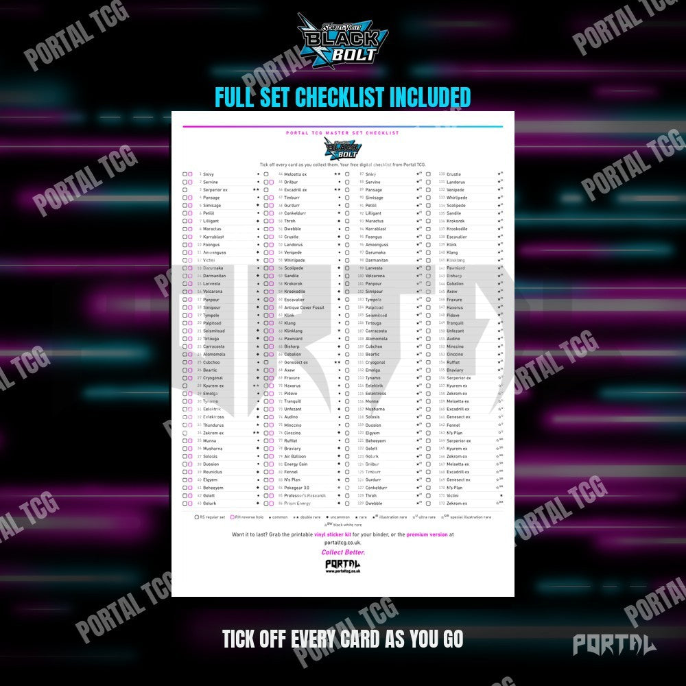Black Bolt master set placeholders, checklist included, Portal TCG