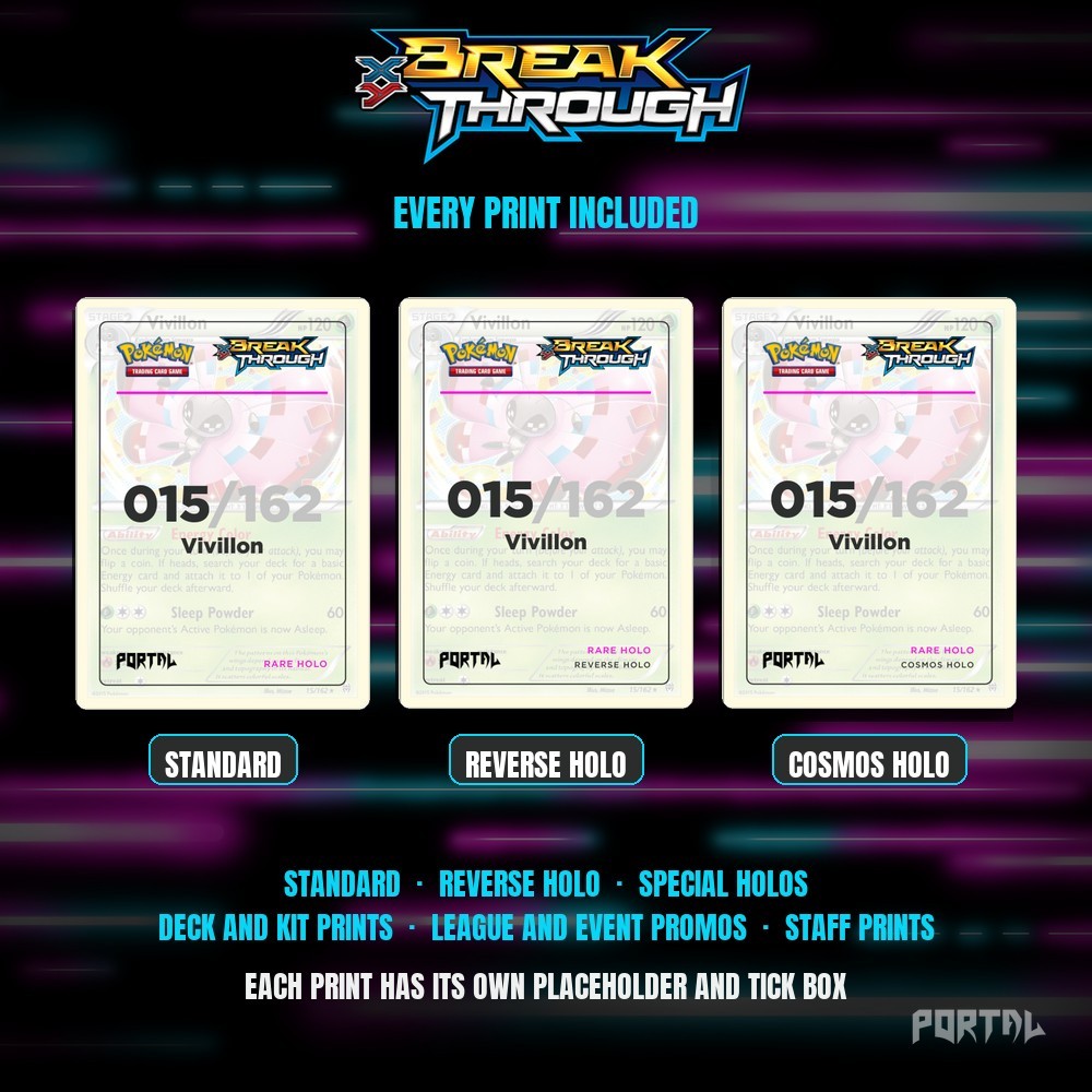 Pokemon BREAKthrough master set placeholders, every print included, Portal TCG