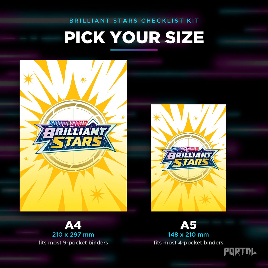 Pokemon Brilliant Stars master set checklist kit, A4 and A5 sizes, Portal TCG
