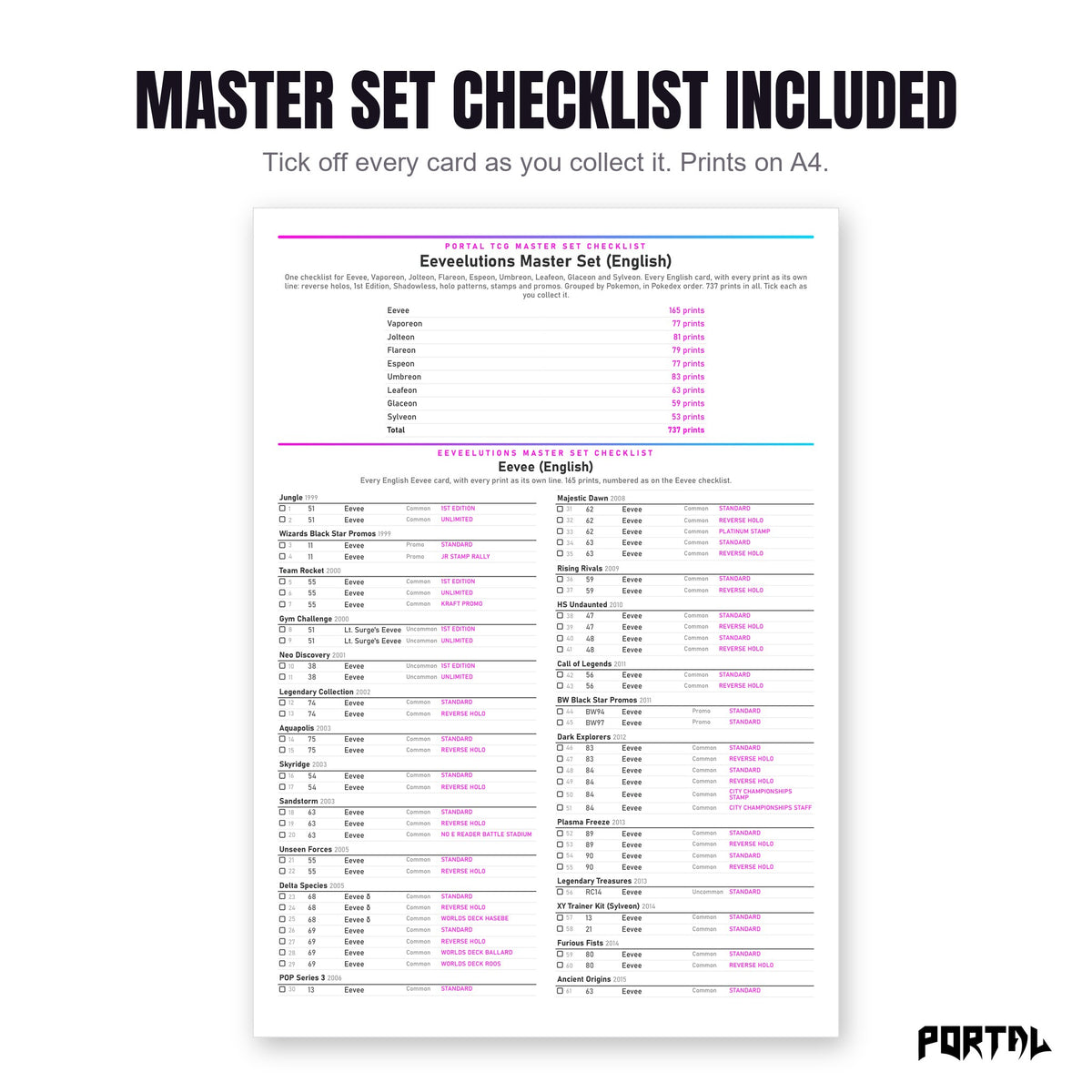 Master set checklist in the Eeveelutions bundle