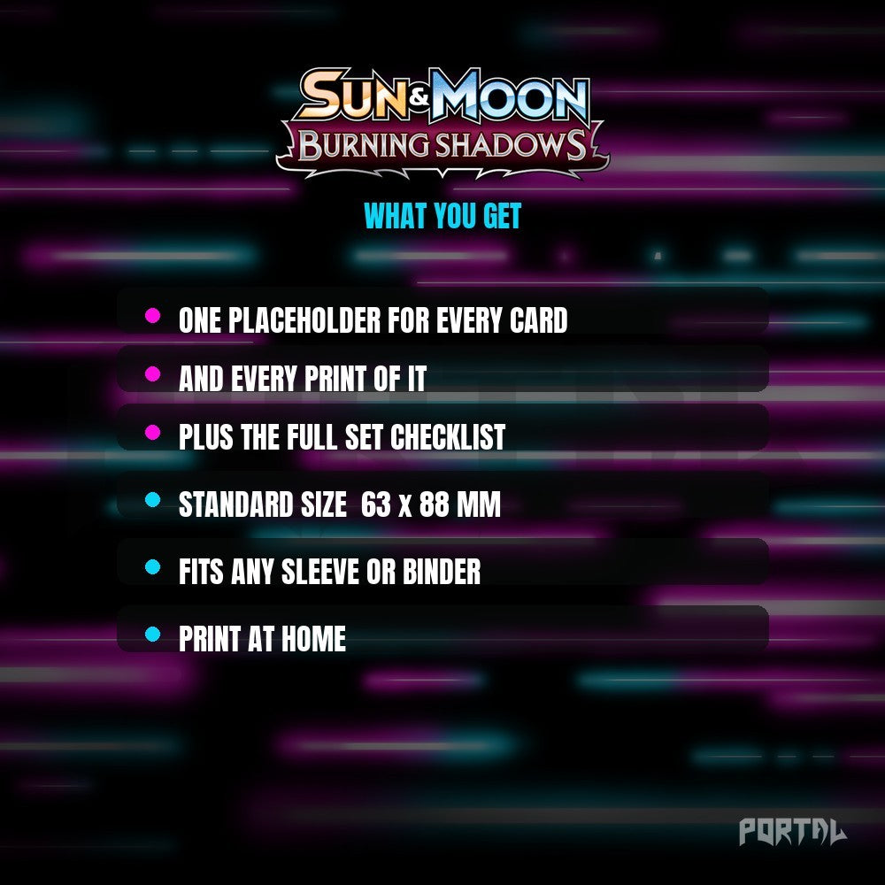 Pokemon Burning Shadows master set placeholders, what you get, Portal TCG